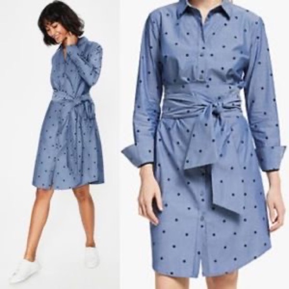 Boden Blue Polka Dot Shirtdress, M